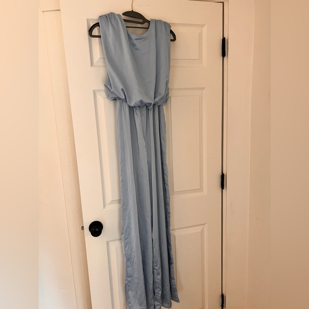 Nasty Gal Baby blue shoulder padded jumpsuit Sz 8